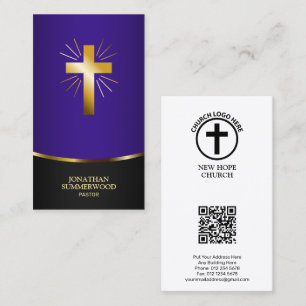 Cartão De Visita Elegante Radiante Dourado Evangelista Real Roxo