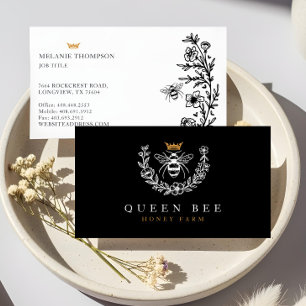 Cartão De Visita Elegante Rainha Abelha Mel Vintage Preto e Branco
