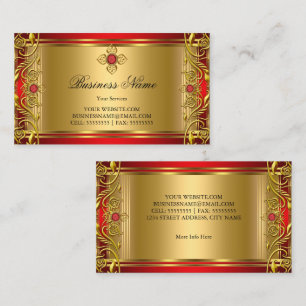 Cartão De Visita Elegante Realeza Vermelha Joia Ornata Dourado Ouro