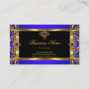 Cartão De Visita Elegante Rebuscado Azul Real Joia Preto Dourado
