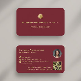 Cartão De Visita Elegante Red Dourado Monograma QR Código Foto Notá