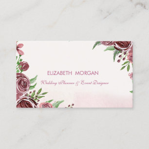 Cartão De Visita Elegante Romântico Moderno Flores Rosas Aquarela
