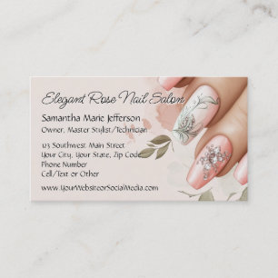 Cartão De Visita Elegante Rosa Bege Cristal Manicure Salão de Unhas