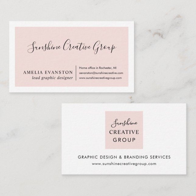 Cartão De Visita Elegante Rosa Bege Script Profissional (Frente/Verso)