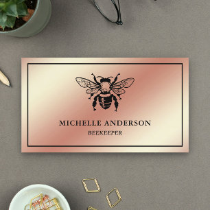 Cartão De Visita Elegante Rosa Chic Dourado Folha Abelha Apicultor
