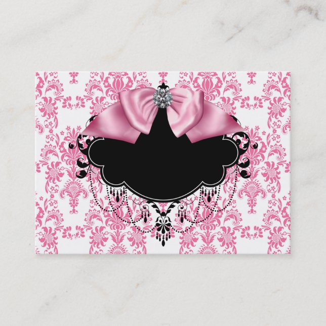 Cartão de Visita Elegante Rosa Damask (Frente)