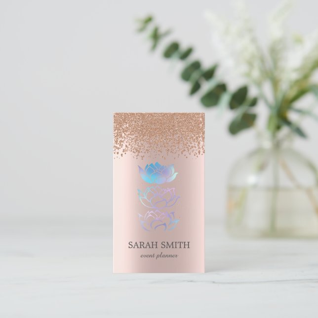 Cartão De Visita Elegante Rosa de Diamantes Dourados de Cute Lotus  (Em pé/Frente)