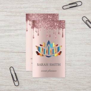 Cartão De Visita Elegante Rosa Dourada Cute Gotas de Lótus Empresar