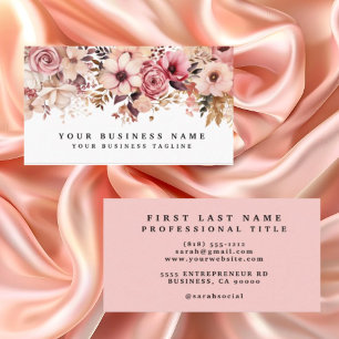 Cartão De Visita Elegante Rosa Dourado Flores Floral 