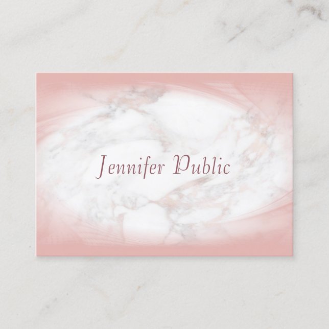 Cartão De Visita Elegante Rosa Dourado Marble Script Manuscrito Mod (Frente)