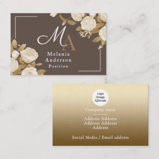 Cartão De Visita Elegante Rosa Dourado Marrom Monograma