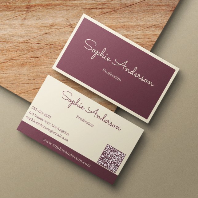 Cartão De Visita Elegante Rosa Malva & Creme com Código QR (Criador carregado)