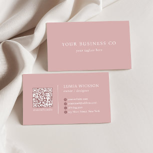 Cartão De Visita Elegante Rosa Minimalista Moderna Código QR