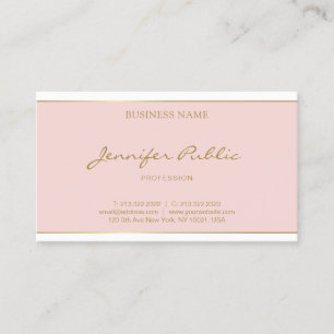 Cartão De Visita Elegante rosa-rosado com script de nome Dourado ca