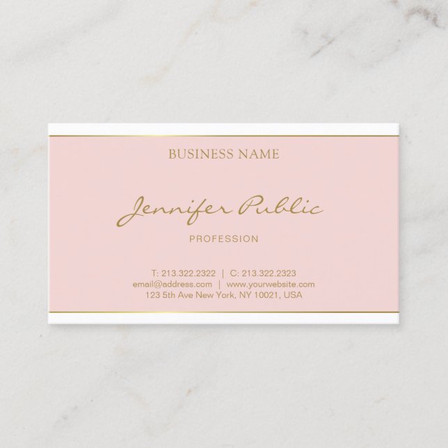 Cartão De Visita Elegante rosa-rosado com script de nome Dourado ca (Frente)