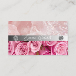 Cartão De Visita Elegante Rosas de Aquarela Rosa