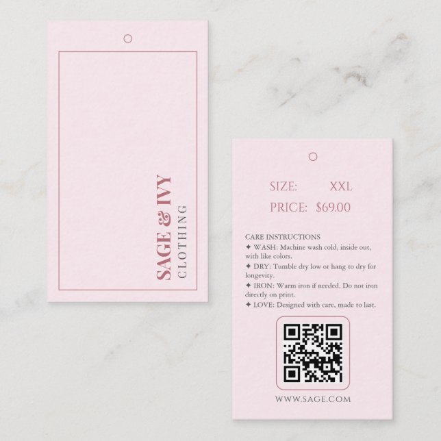 Cartão De Visita Elegante rótulo pendente com código QR em rosa e d (Frente/Verso)