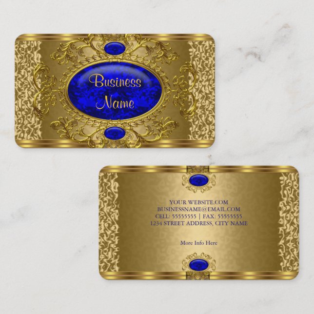 Cartão De Visita Elegante Royal Blue Dourado (Frente/Verso)