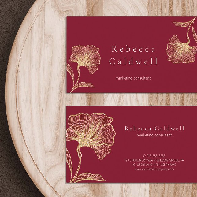 Cartão De Visita Elegante Ruby Red Floral Feminina (Elegant Ruby Red Floral Feminine Business Card)