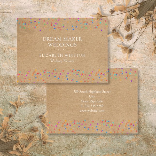 Cartão De Visita Elegante Rustic Kraft Colorful Confetti (Elegant Rustic Kraft Colorful Confetti Business Card)