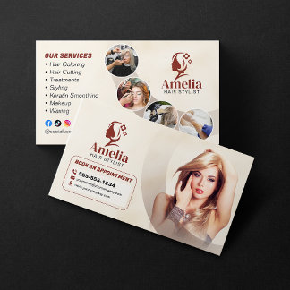Cartão De Visita Elegante Salão de Beleza Biege Estilista de Cabelo
