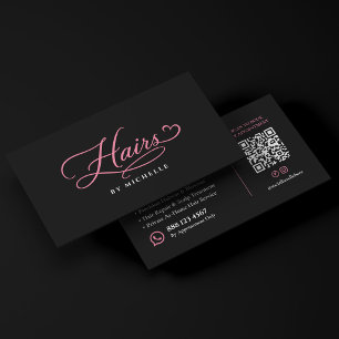 Cartão De Visita Elegante Salão de Cabelos Preto Rosa Cabeleireiro