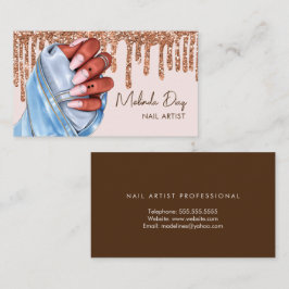 Cartão De Visita Elegante Salão de Design de Artista de Unhas Brilh