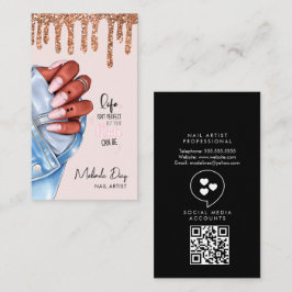 Cartão De Visita Elegante Salão de Design de Unhas Artísticas Brilh
