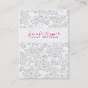 Cartão De Visita Elegante Satin White Floral Damascos Emboscada Efe