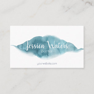 Cartão De Visita Elegante script feminino em aquarela azul