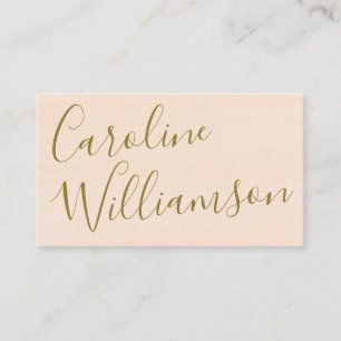 Cartão De Visita Elegante Script Rosa Bege e Dourado Personalizado