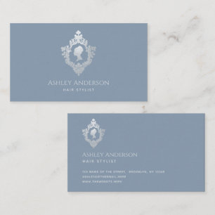 Cartão De Visita Elegante Senhora Azul Empoeirada Brasão Antigo Fal