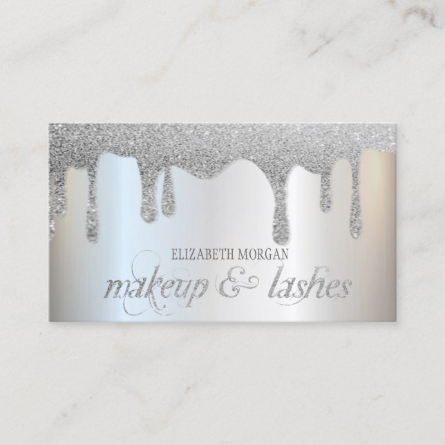 Cartão De Visita Elegante Silver Glitter Drives Professional Modern (Frente)