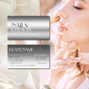 Cartão De Visita Elegante Silver Modern Mirror Letters com Monogram