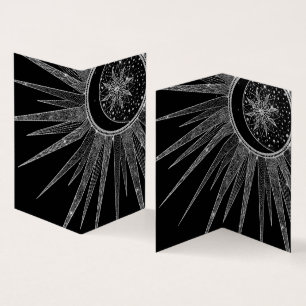 Cartão De Visita Elegante Silver Sun Moon Mandala Black Design