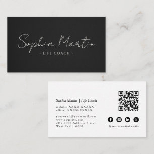 Cartão de Visita Elegante Simples Código QR Preto
