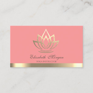 Cartão De Visita Elegante Simples Instrutor de Yoga Lotus Dourado