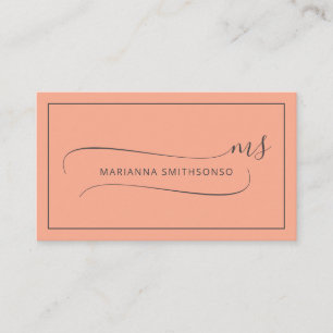 Cartão De Visita Elegante Simples Laranja Minimalista Dois Monogram