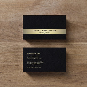 Cartão De Visita Elegante Simples Listra Dourada Faux Preta Advogad