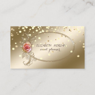 Cartão De Visita Elegante Sofisticado, Confete Dourado, Rosa