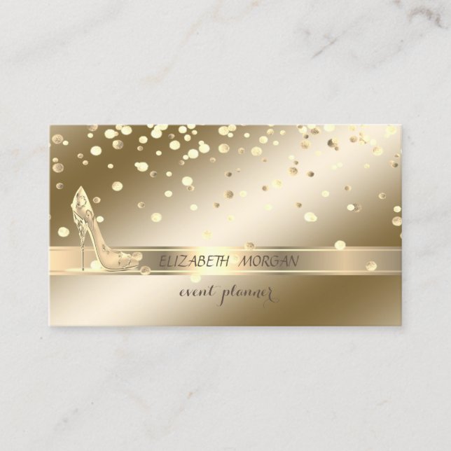 Cartão De Visita Elegante Sofisticado ,,Confete Dourado, Saltos Alt (Frente)