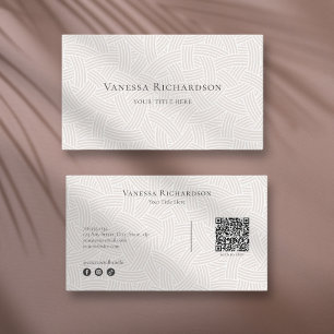 Cartão De Visita Elegante Tan Woven Geométrico Código QR Social