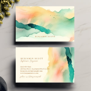 Cartão De Visita Elegante Teal Sandy Watercolor Design