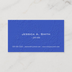Cartão De Visita Elegante textura de tecido floral bordado azul