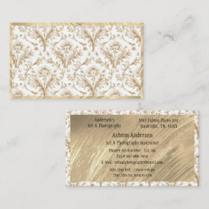 Cartão De Visita Elegante Toile Branco Dourado