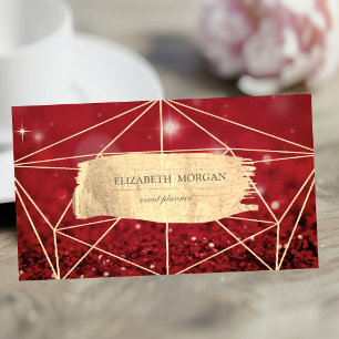 Cartão De Visita Elegante Traço Geométrico Dourado Bokeh Vermelho