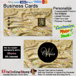 Cartão De Visita Elegante Trendy Monograma Girly Dourada Satin Glit