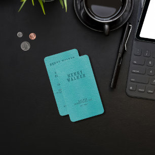 Cartão De Visita Elegante Turquoise Faux Vegan Leather
