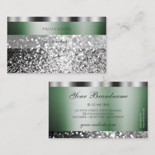 Cartão De Visita Elegante Verde Prateado Brilhante Glitter Brillhan