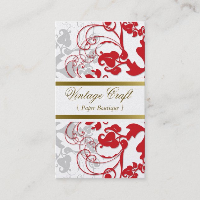 Cartão De Visita Elegante vermelho chique do Flourish floral do (Frente)